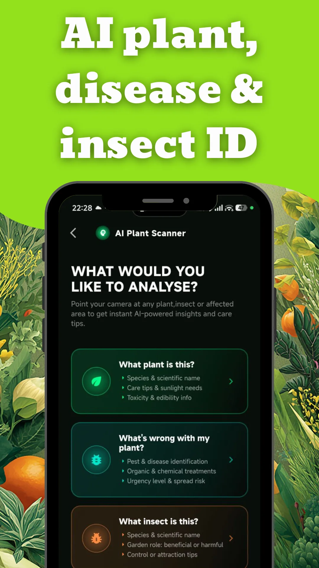 Garden Grow Pilot AI plant scanner offering plant, disease and insect identification