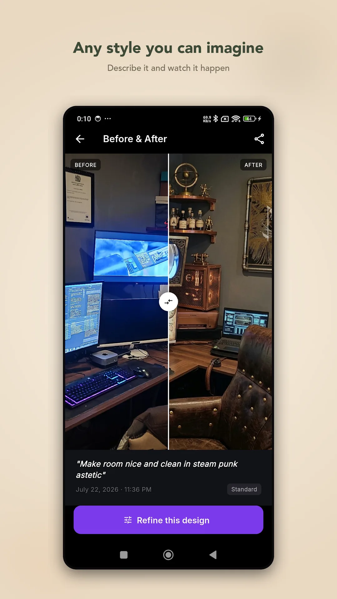 Before and after comparison of a steampunk redesign